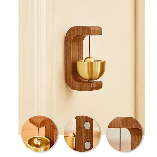Japanese Style Musical Magnetic Wood Doorbell, Shopkeepers Bell for Door Chime Magnet for Fridge Door Small Doorbell With Brass Bell