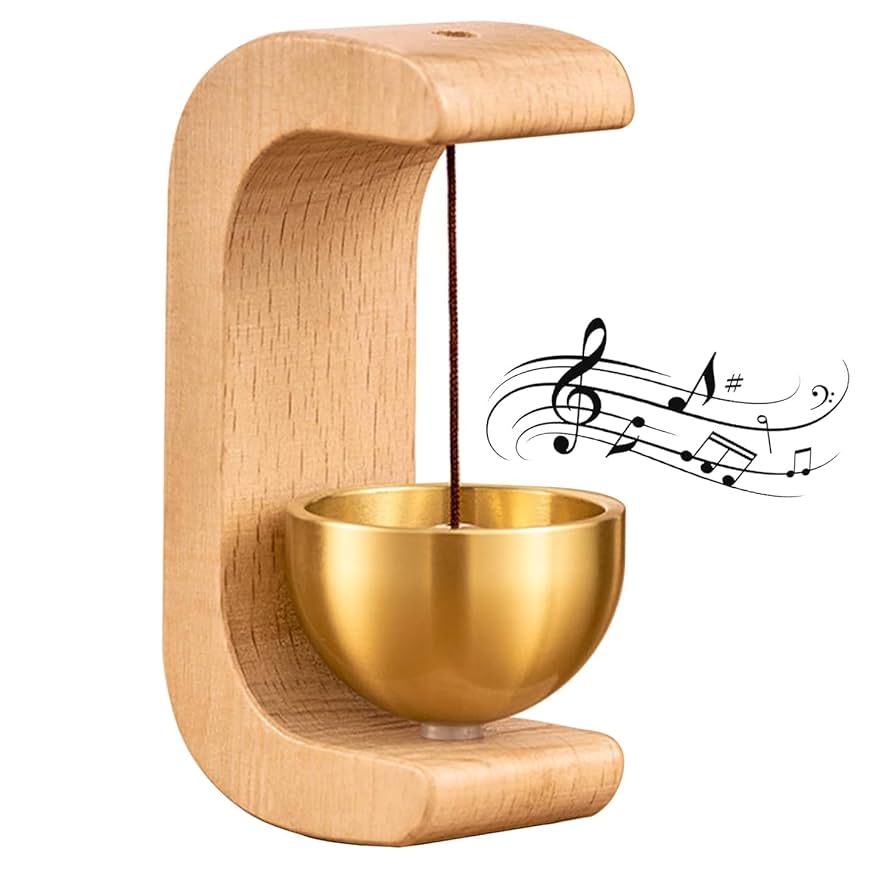 Japanese Style Musical Magnetic Wood Doorbell, Shopkeepers Bell for Door Chime Magnet for Fridge Door Small Doorbell With Brass Bell