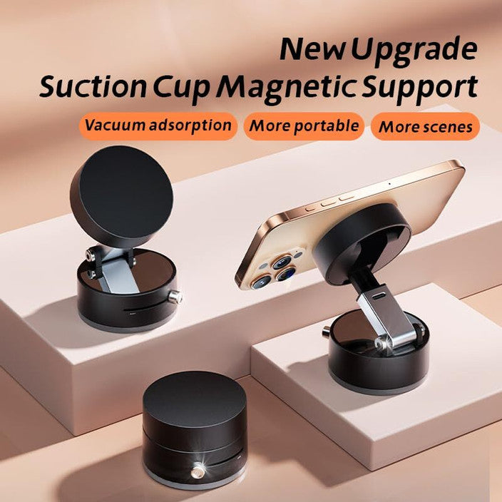 Magnetic Vacuum Suction Cup Bracket – No Charging Needed | Foldable, Multi-Angle, Ultra-Strong Grip