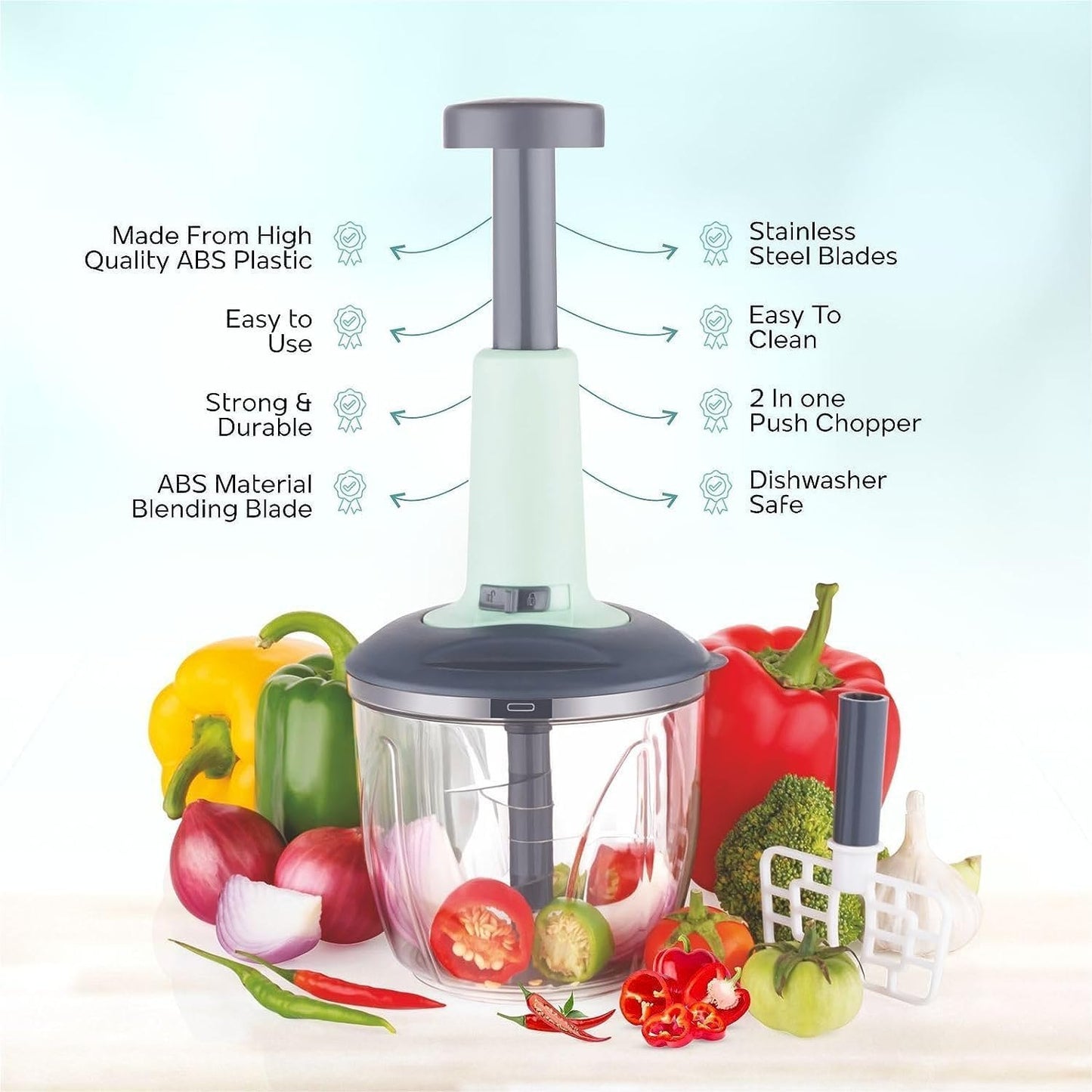 Manual Hand-Push Vegetable Chopper – Quick, Easy & Mess-Free Food Prep!