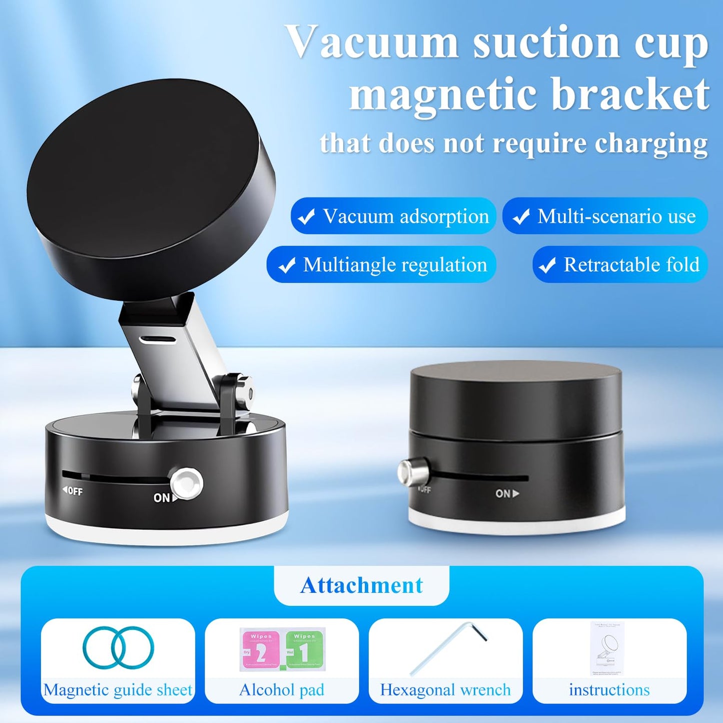 Magnetic Vacuum Suction Cup Bracket – No Charging Needed | Foldable, Multi-Angle, Ultra-Strong Grip